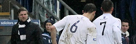 Steven Pressley watches as Martin Hardie celebrates Dunfermline's second goal Steven Pressley watches as Martin Hardie celebrates Dunfermline's second goal