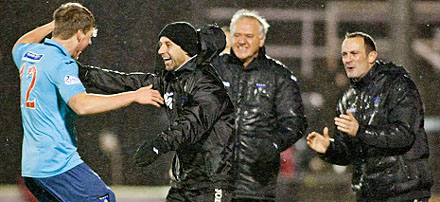 Jordan Moore goes to celebrate his goal with the bench Jordan Moore goes to celebrate his goal with the bench