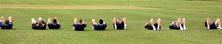 Knees up at training on Day One Knees up at training on Day One