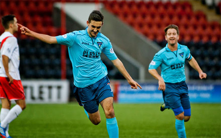 Shaun Byrne celebrates goal at Airdrie Shaun Byrne celebrates goal at Airdrie