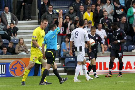 Chris Smith receives yellow card v Raith Chris Smith receives yellow card v Raith