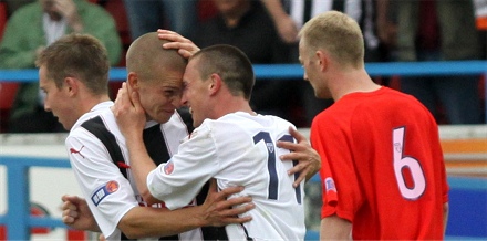 Joe Cardle celebrates scoring at Stirling Joe Cardle celebrates scoring at Stirling