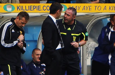 Jim McIntyre is sent to the stand by Referee Brian Winter Jim McIntyre is sent to the stand by Referee Brian Winter