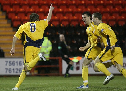 Graeme Holmes celebrates his first goal for DA Graeme Holmes celebrates his first goal for DA
