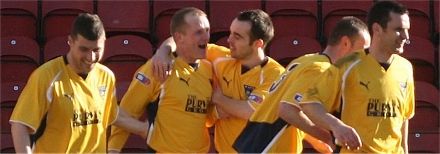 Alex Burke celebrates his goal v Clyde Alex Burke celebrates his goal v Clyde