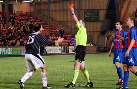 Stevie Crawford shown red card Stevie Crawford shown red card